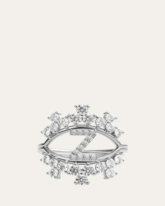 Sara 18K White Gold Diamond Ring, Letter Z